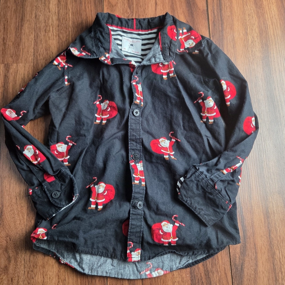 Denim & Flower Ricky Singh Boys 4T Black Santa Long Sleeve Button Front Shirt